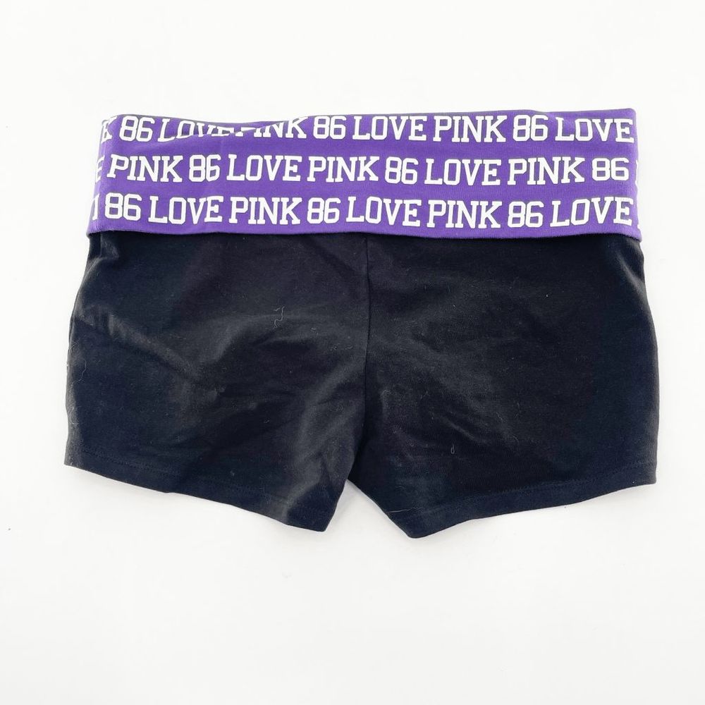 Pink Victoria's Secret Women's Black Purple Spandex Athletic Shorts Size M - Picture 2 of 4